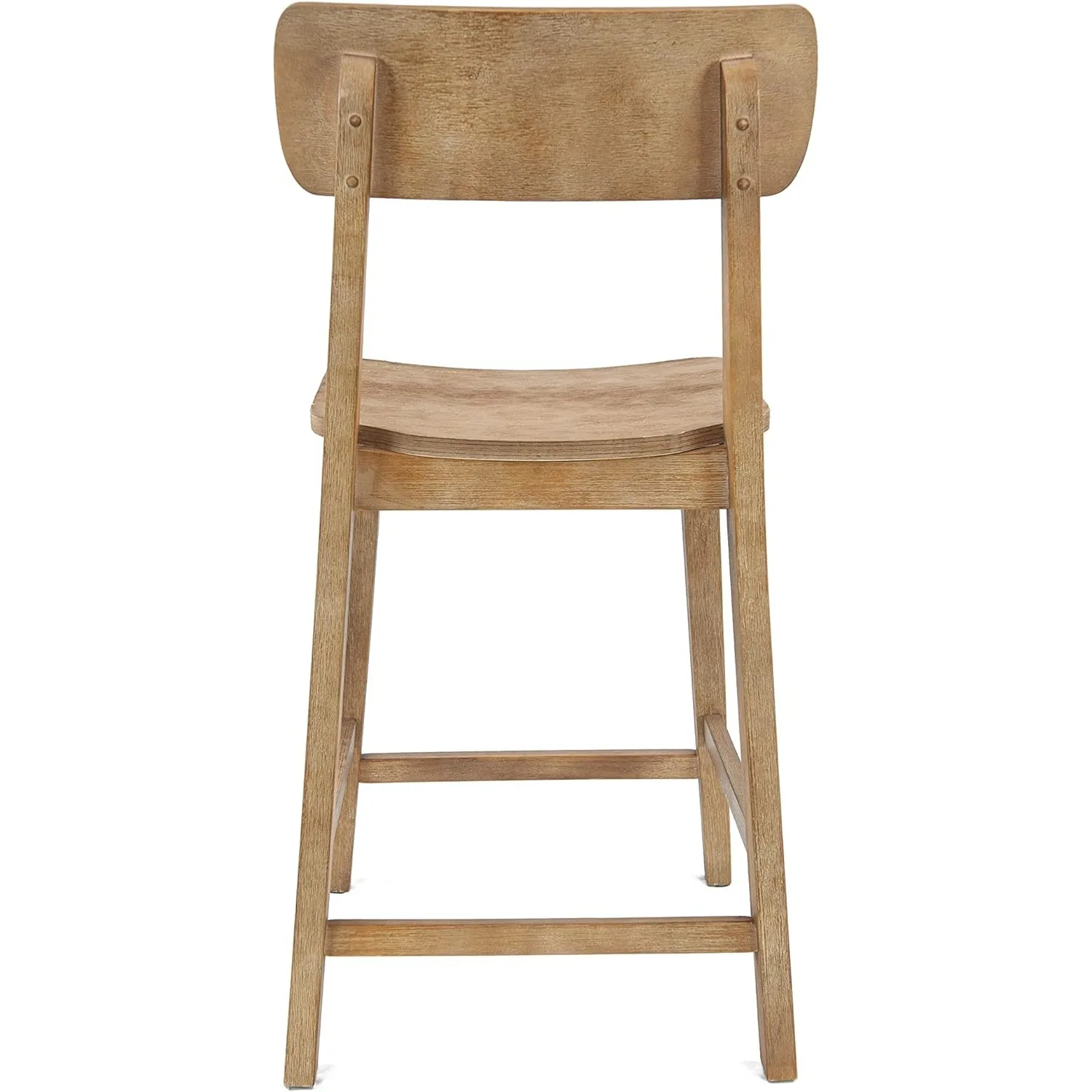 Taburete de bar de madera de 24" de estilo antiguo, acabado desgastado y detalles de cepillo de alambre, asiento acolchado fijo para taberna y isla de cocina