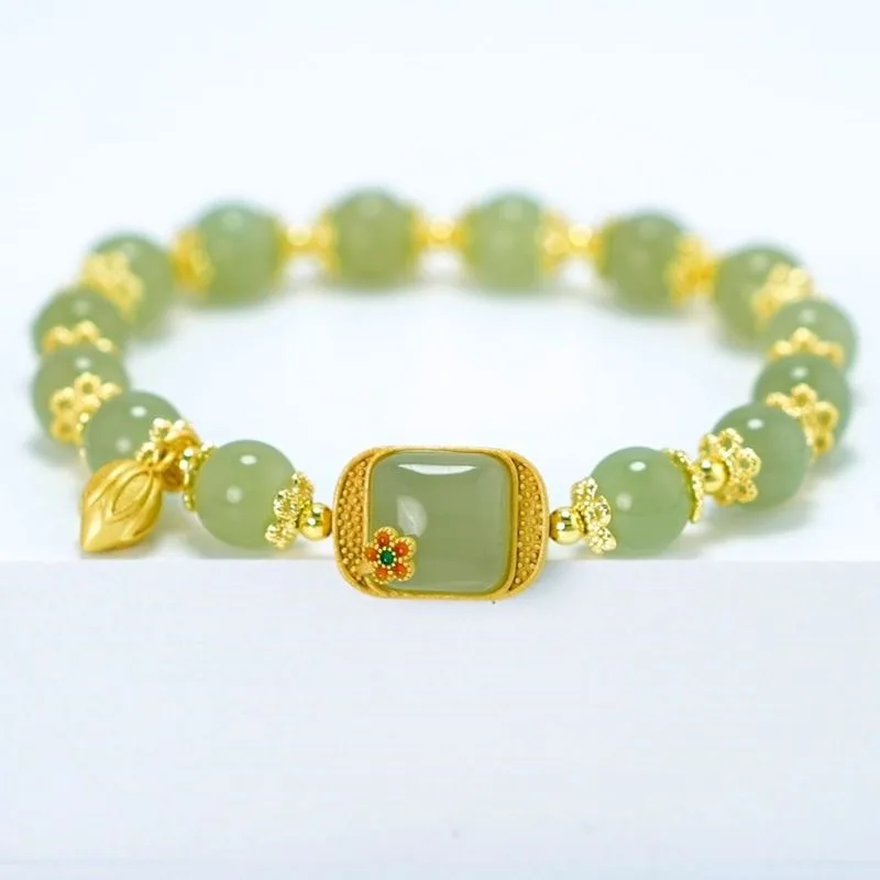 Natural Hetian Jade Bracelet Square Sugar Lotus Bracelet Exquisite Elegant Retro Chinese Style Sexy Young Girls Fashion Jewelry