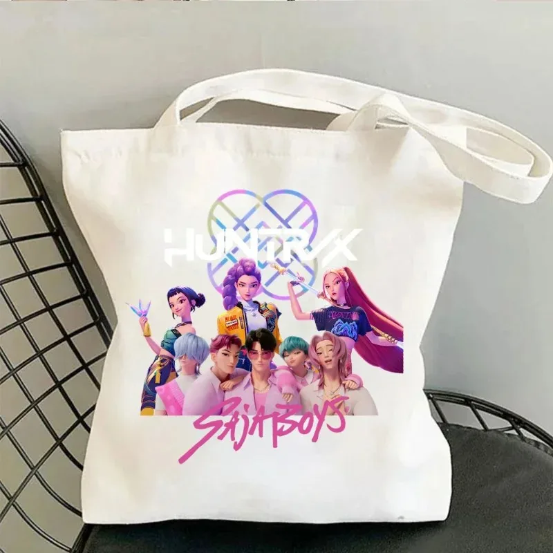 KPop شيطان الصيادين تأثيري حقيبة قماش قنب حقائب التسوق Y2k حقيبة تسوق Kawaii تخزين أكياس حقائب كتف لمحبي الهدايا #4