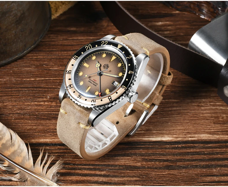San Martin Men GMT Watch 40mm Automatic Mechanical Wristwatch 200M Waterproof C3 Luminous Bidirectional Sapphire Bezel NH34