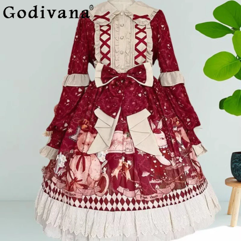 

New Year Lolita Princess Dress for Women Original Design Daily Long Sleeve Dress Female Christmas Formal Dress and Cape Set