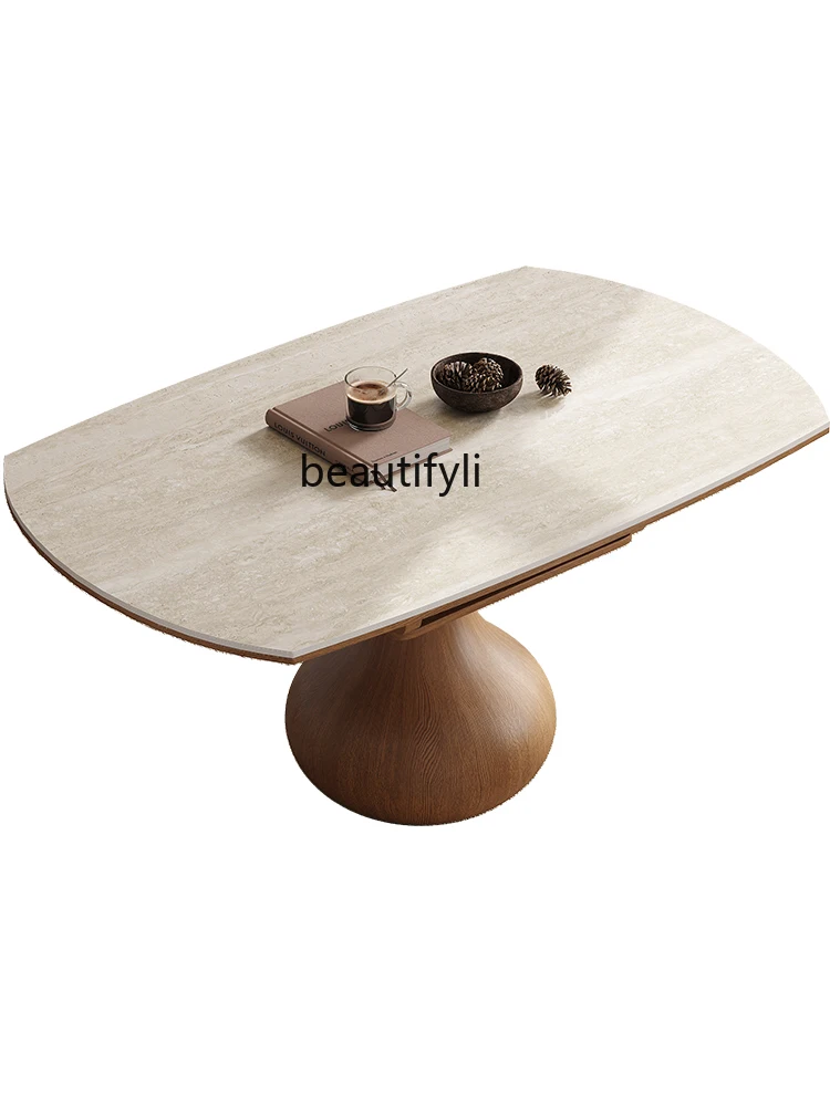 

Solid Wood Folding Dining Table Variable round Table Small Apartment Retractable Square and round Dual-Use Mid-Ancient Stone