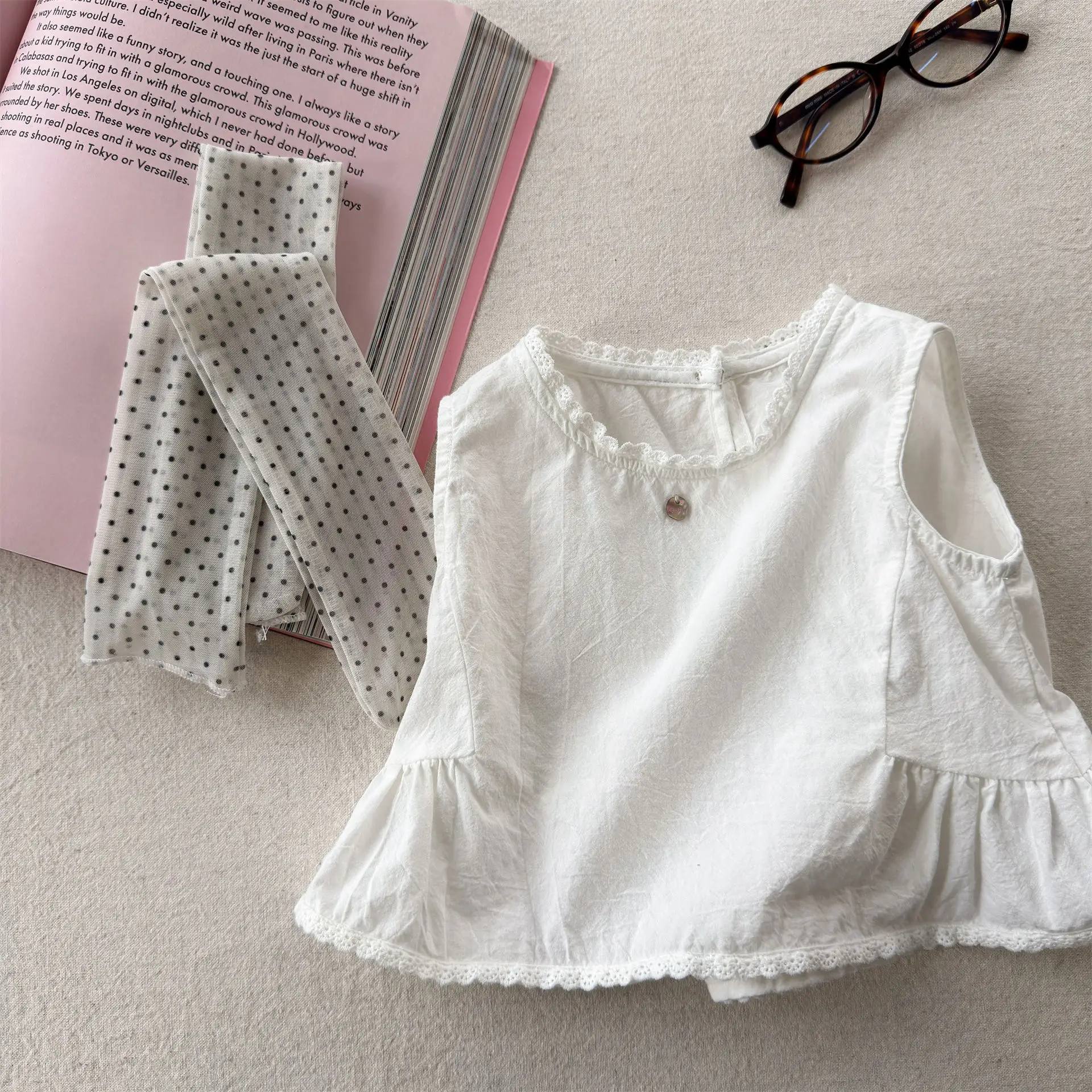 2026 Summer New Arrival Girls Korean Style Lace Sleeveless Blouse Sweet Fashion Casual Summer Clothing for Young Kids - view 6