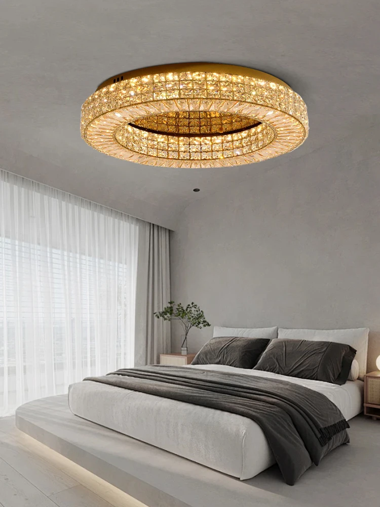 

Gold Stainless Steel Crystal Ceiling Lamp Led Dimmable Luxury Home Decoration Light Fixture Italian Style