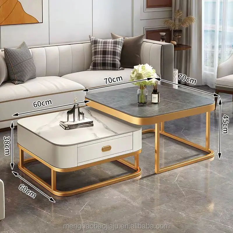 

China Factory Living Room Iron Art Coffee Table Gold Coffee Table square Glass Modern Coffee Table