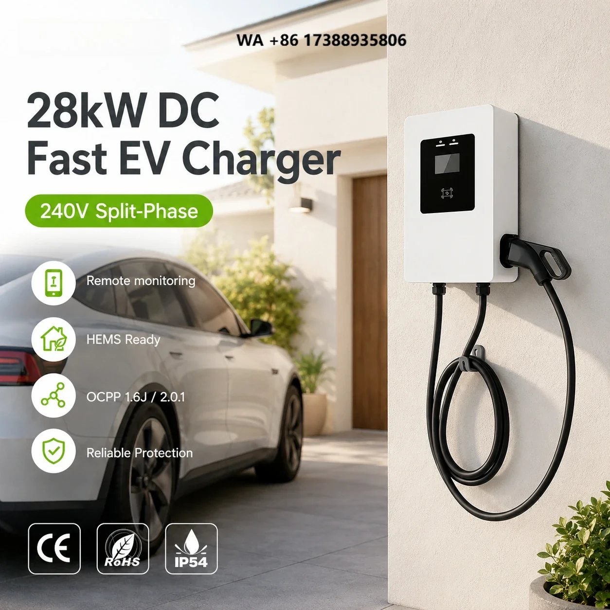 EVEGO 28kW CCS1/CCS2 Wall Mounted 240V OCPP Smart EVSE WiFi 4G Electric Vehicle Charging Station Single Phase New