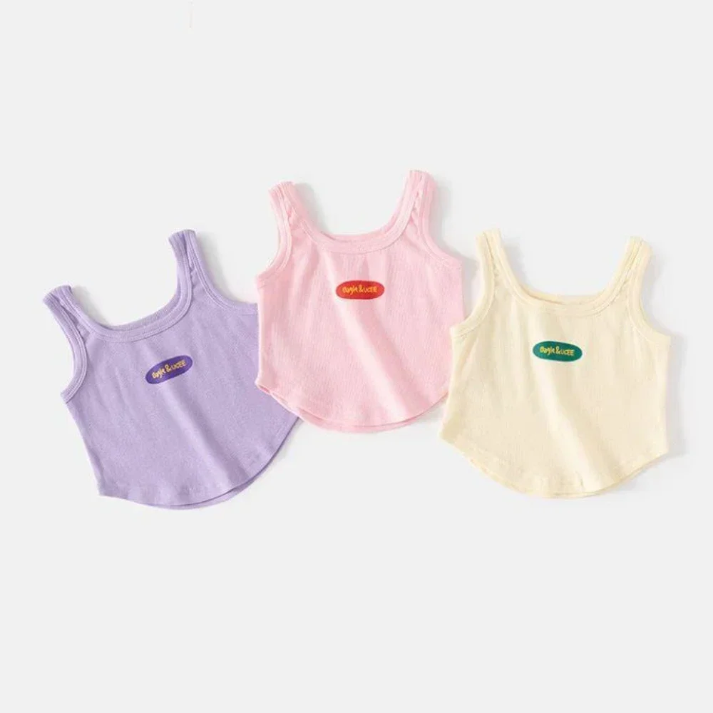 

Жилет без рукавов для маленьких девочек, детские топы с буквенным принтом, майки для малышей, летняя рубашка 2024, детская одежда для детей от 1 до 6 лет, корейский стиль