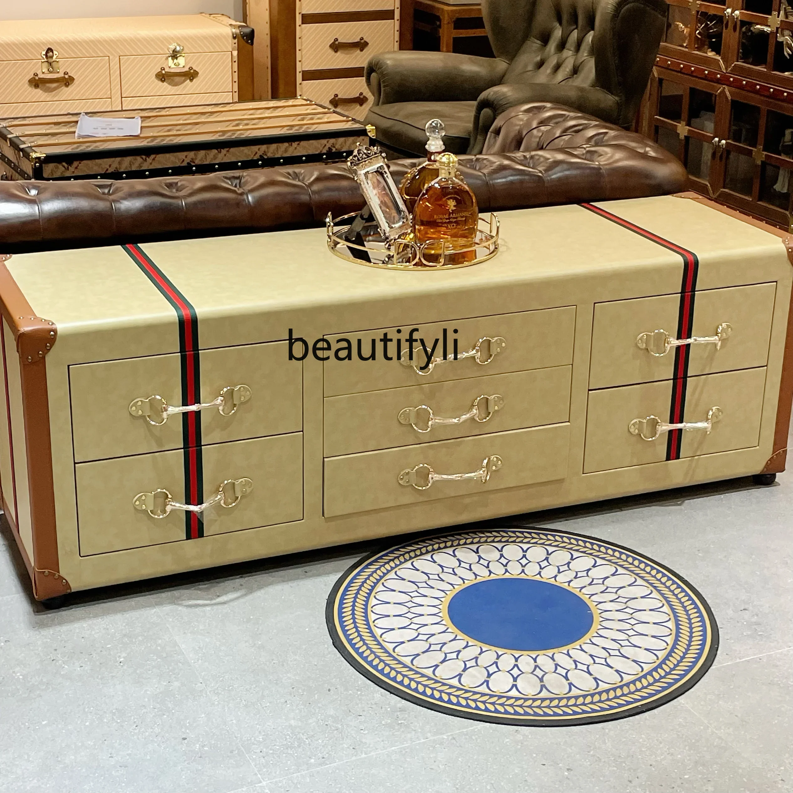 

Light luxury retro antique TV cabinet porch chest cabinet locker American country side cabinet