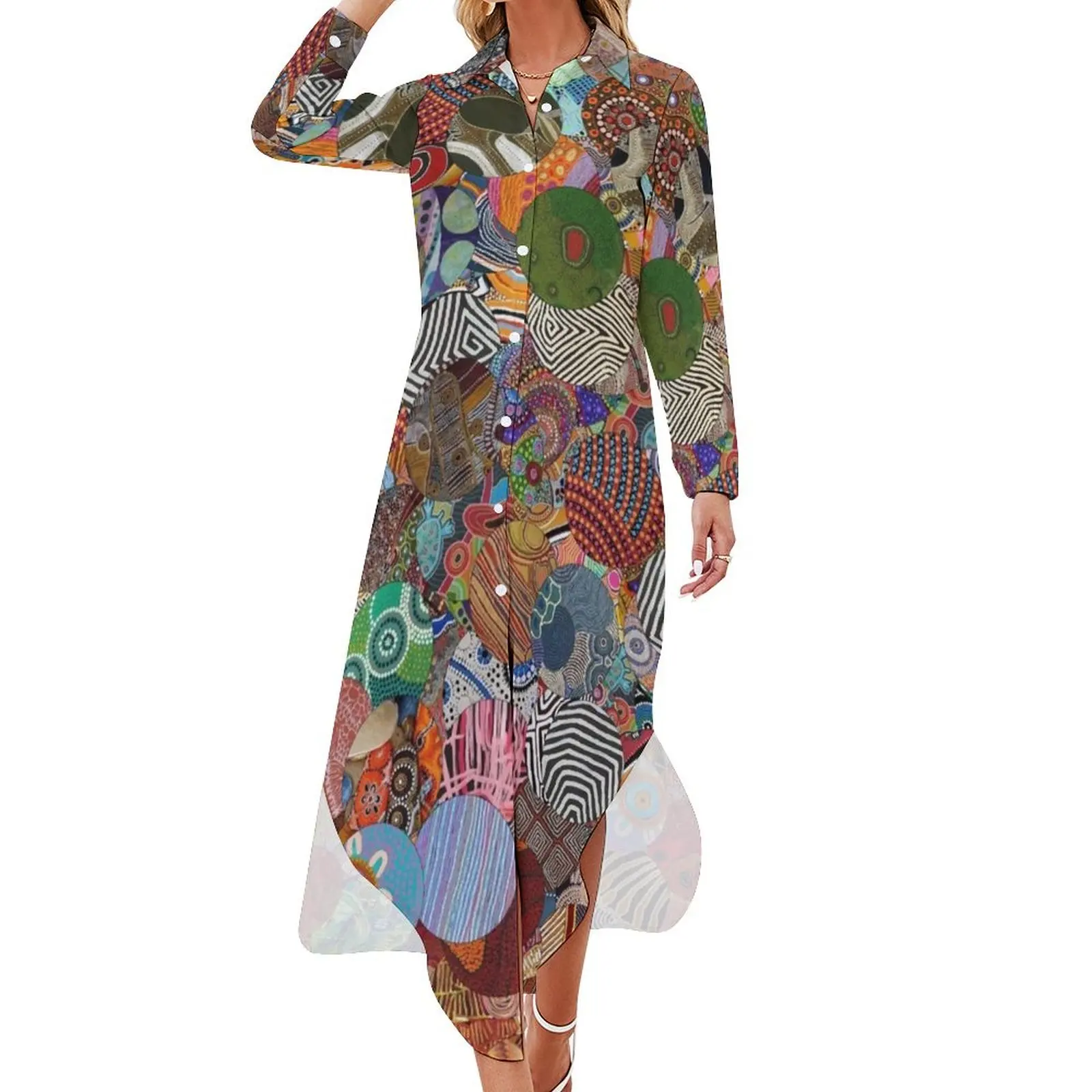 

Indigenous Australian Art Long Sleeved Shirt Dress long sleeve dress women's summer clothing 2024 summer dress women 2024