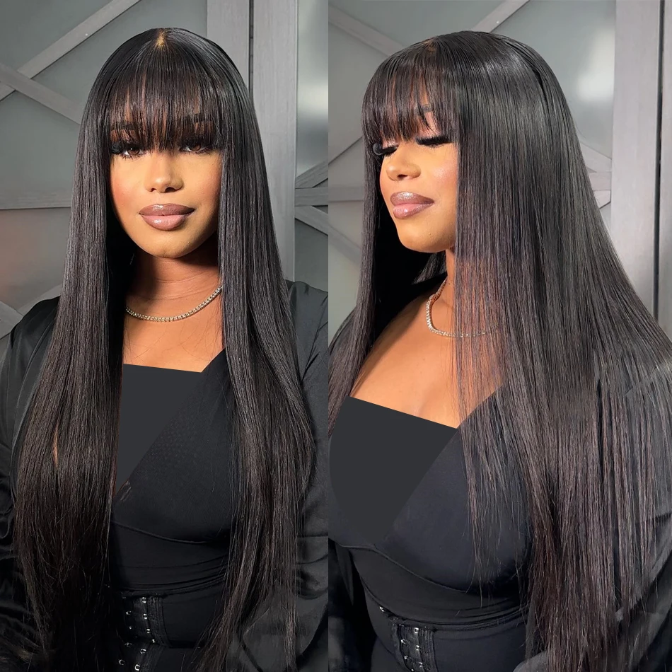 Middle Part 3X1 Lace Wig Glueless Wig Human Hair Ready To Wear And Go 100% Human Hair Bone Straight Human Hair Wigs With Bangs