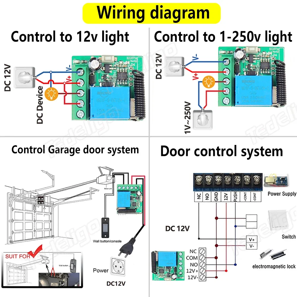 433Mhz Wireless Remote Control Switch DC 12V 1CH relay Receiver Module and RF Transmitter For Gate Door Electromagnetic Lock