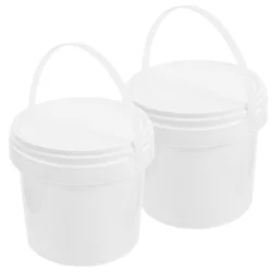 2 Pcs Storage Bucket Plastic Buckets with Lid of 2 Liters and Handle 1 Beach Toys Food White