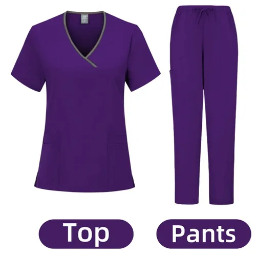 Imagen 2 del producto Ropa de trabajo para salón de belleza y enfermera médica, bata clínica, Top + pantalón, Túnica de enfermería para médico de Spa, traje, uniformes quirúrgicos, conjunto exfoliante para mujer