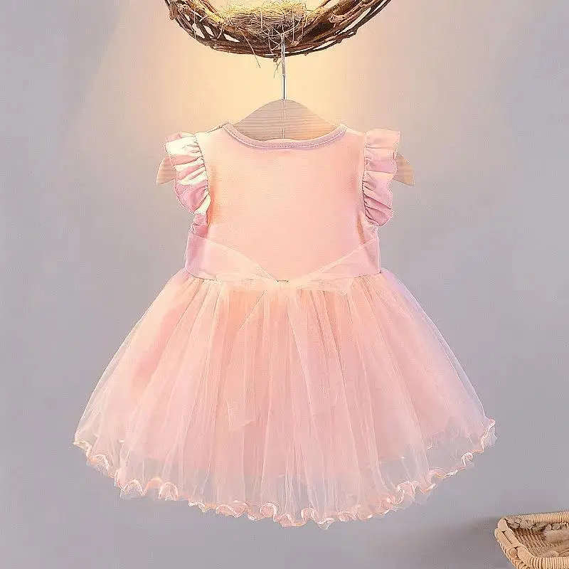 Vestidos de princesa de Frozen infantil, mangas voadoras, roupas de festa, roupas de bebê meninas, verão, novo, 2024