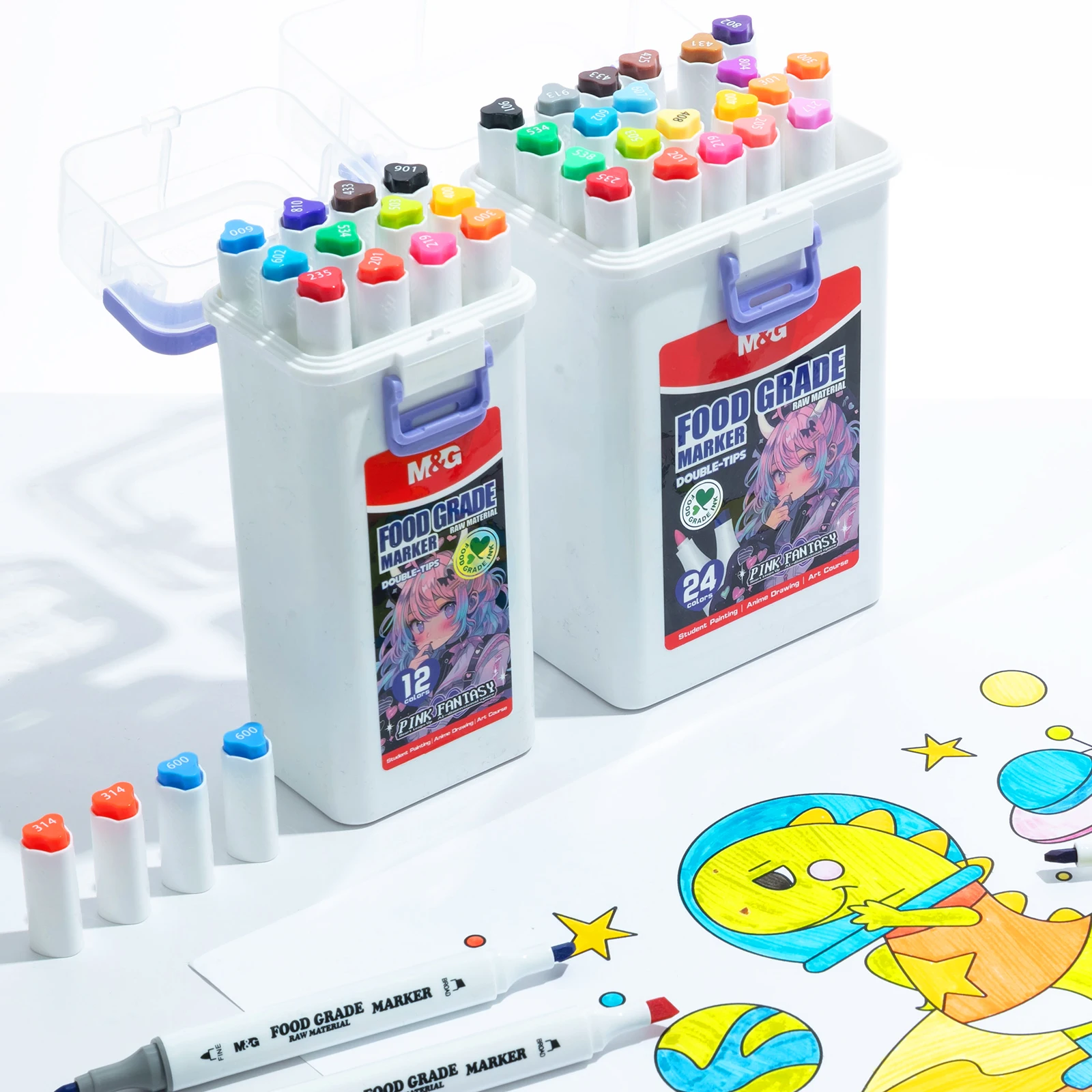 

M&G Marker Pen Food Grade Dual-Tip Marker Pen 12/24 Colors Art Brushes for Office School Supplies and Home Use