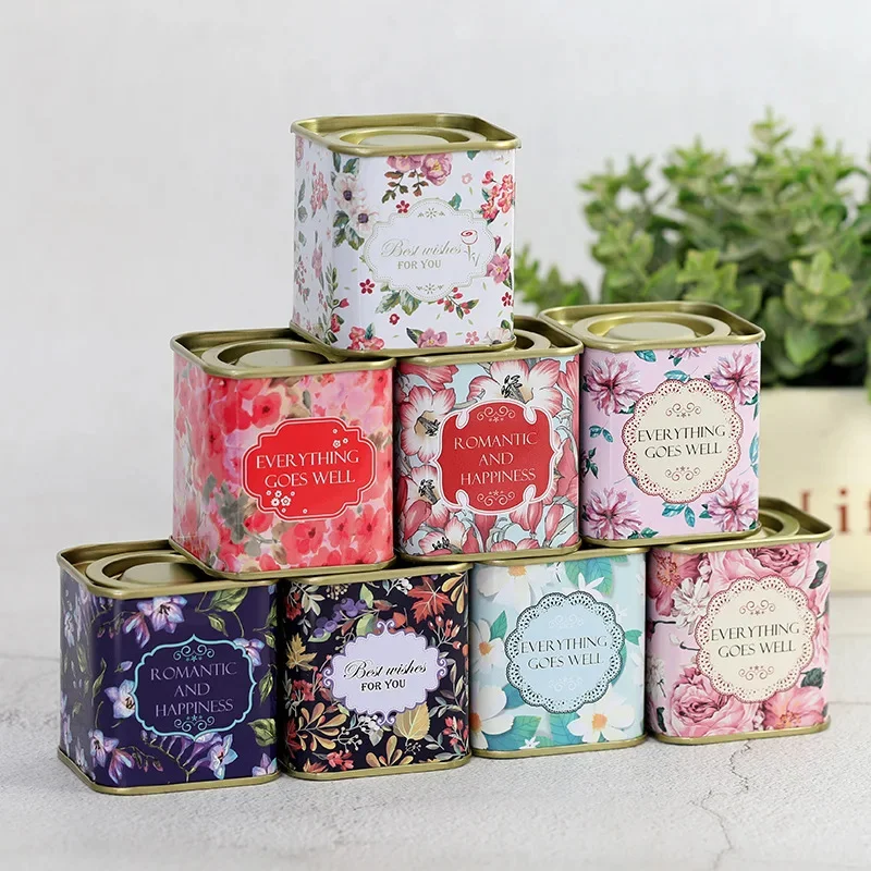 Sealed Storage Box Square Teaware Tea Leaf Can Jar Tin Iron Candy Can Vintage Jewely Box Kitchen Coffee Sugar Container