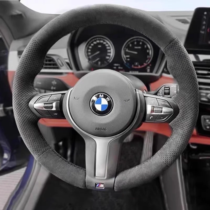 

Briad Steering Wheel Cover for BMW M Sport F06 F10 F15 F16 F20 F21 F25 F30 F32gt F80 F82 X1 X3 X5 Hand Stitched Suede Black
