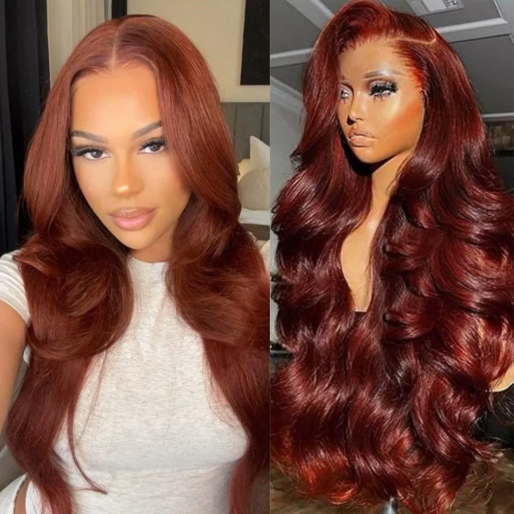 

Коричнево-красные парики с эффектом Body Wave, 13x4, с кружевной передней частью, для женщин, с детским волосом, свободные волны, 200% плотность, парик из натуральных волос Body Wave
