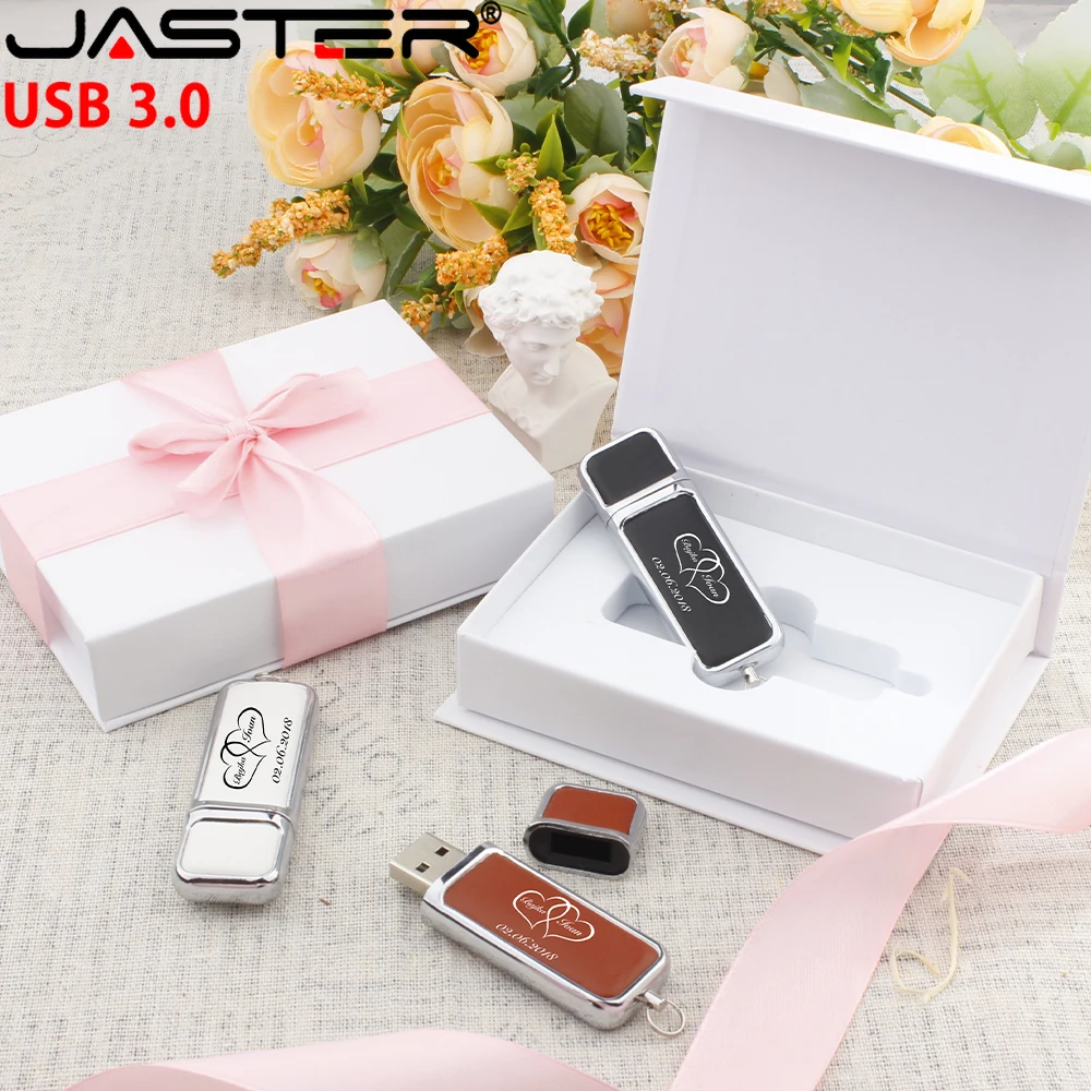 Imagem -04 - Usb 3.0 Flash Drive com Logotipo Personalizado Gratuito Memory Stick Box Caneta de Couro Branca e Preta Presente de Casamento Alta Velocidade 64gb 128gb 20 Pcs por Lote