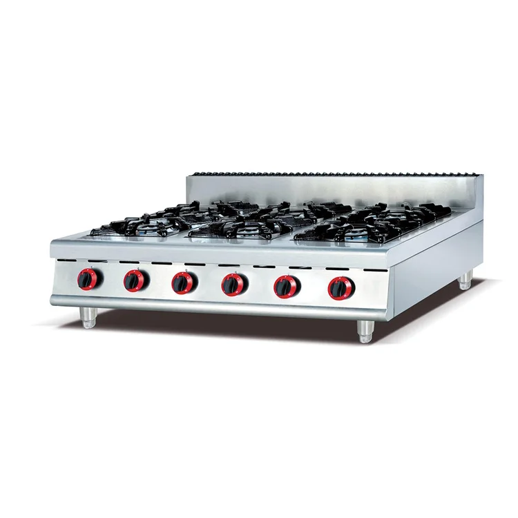 Commercial Gas Range With 4-Burner Lava Rock Grill Oven