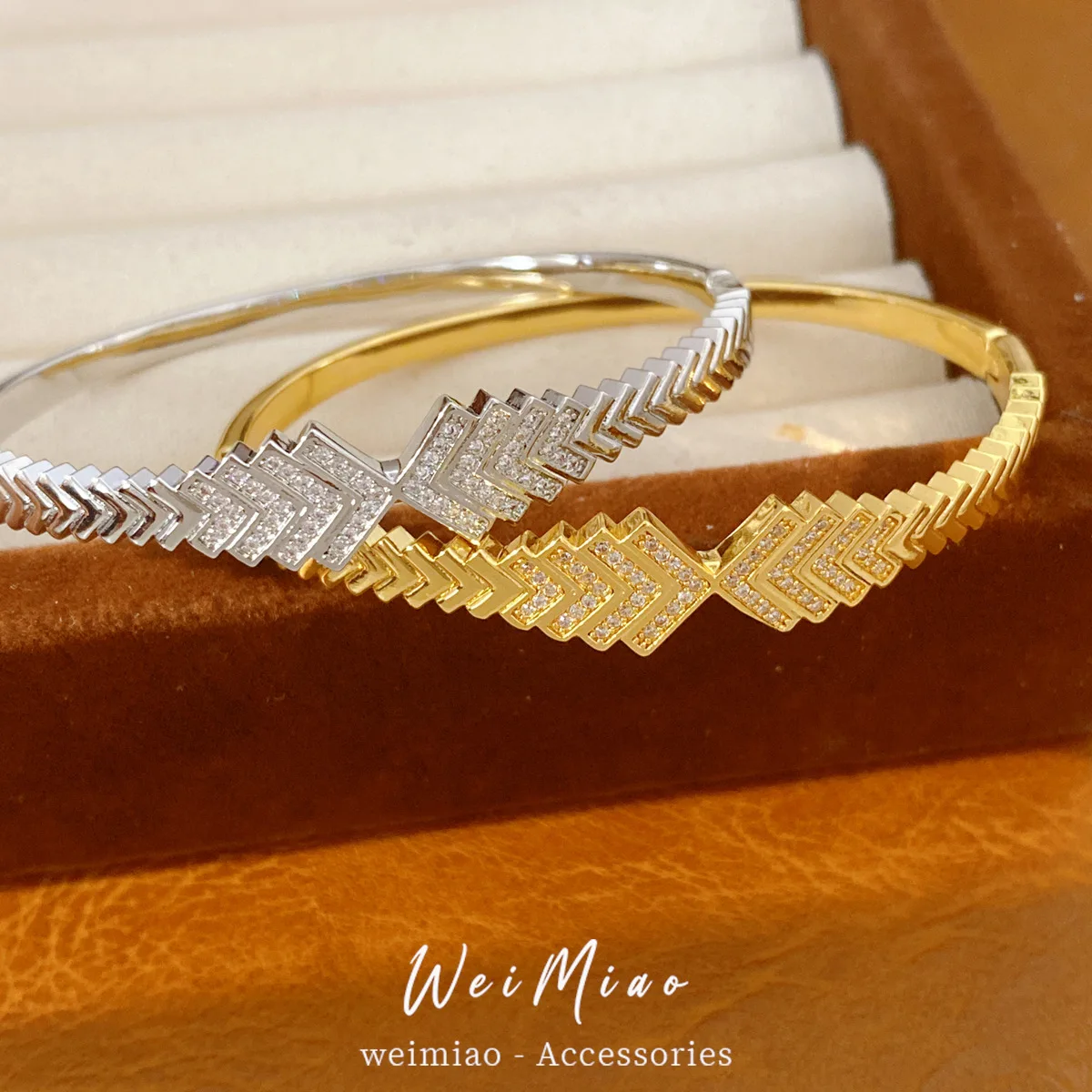 Geometric Chevron Pavé Crystal Cuff Bangle Chevron Pattern Rhinestone Metallic Wristband Modern Chic Stackable Jewelry