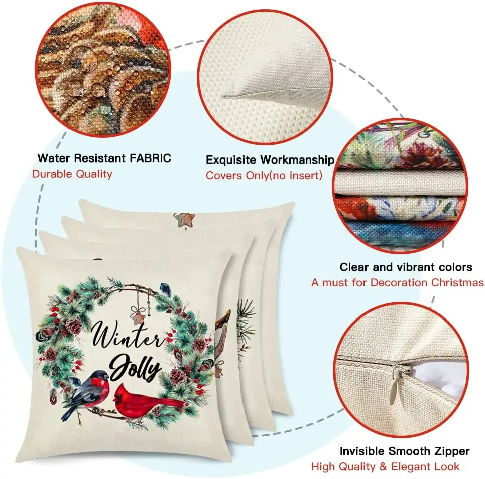 Christmas Themed Cushion Cover Christmas, Square Sofa Pillowcase for Bedroom, Living Room, Outdoor, Garden, Car 40x40 45x45