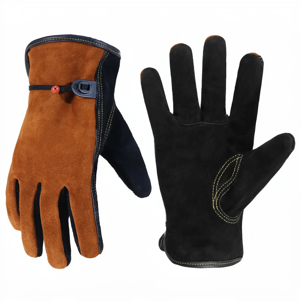 For Puncture-Resistant Adjustable Wristband Cowhide Work Gloves For Men Women Gardening Wood Cutting Welding Construction