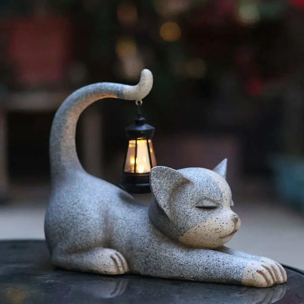 

Micro Landscape Resin Cat Solar Statue Light Creative Cute Animal Sculptures Lamp Waterproof Vivid Art Figurines Ornaments Lawn