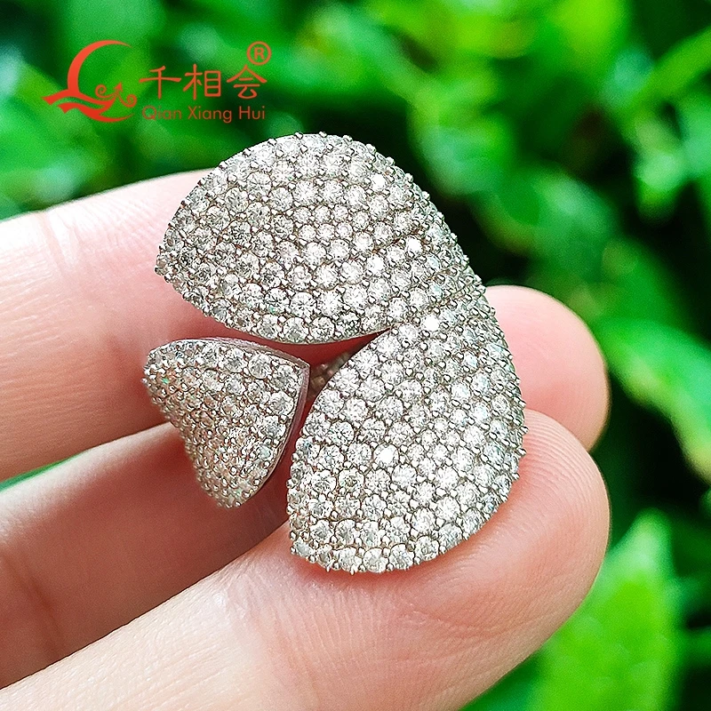 

21*23.7mm Three big leaves Sterling 925 Silver hip hop round Moissanite Ring Men women Diamonds Male fine Jewelry