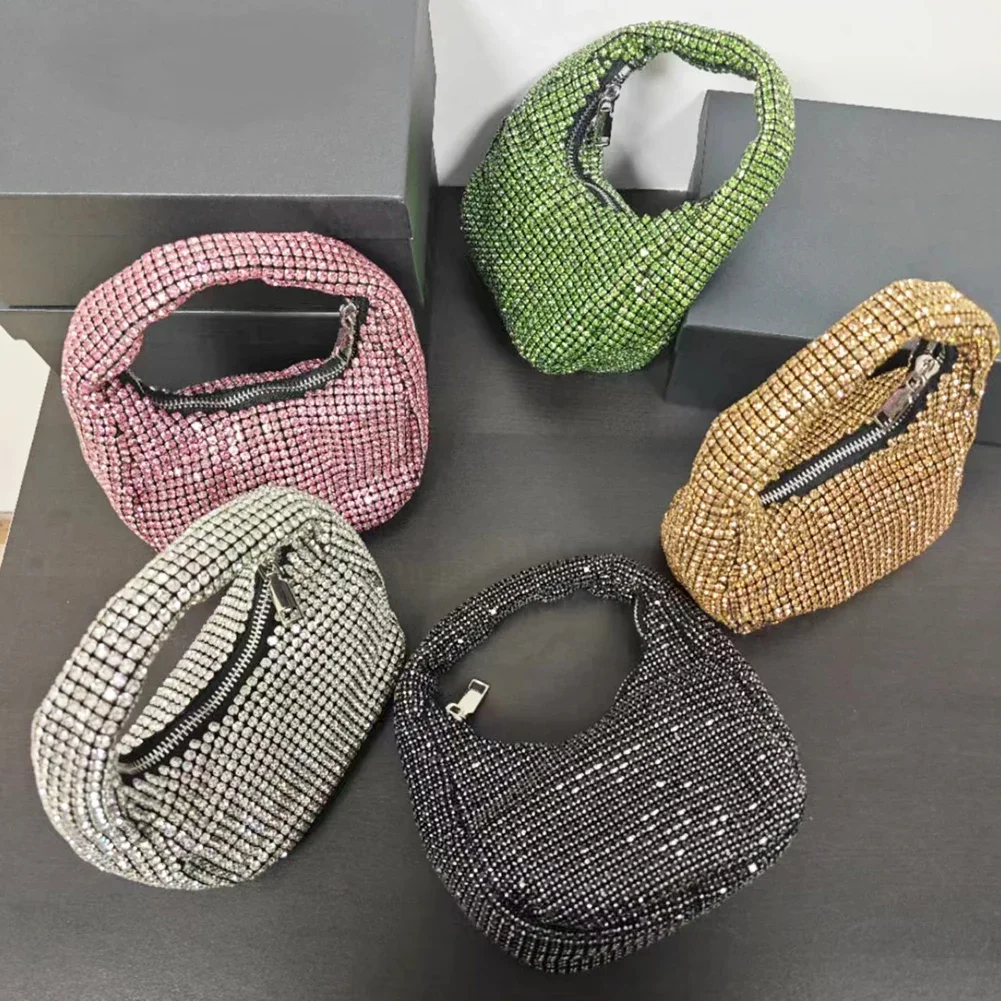 Women Sparkly Evening Bag Color Rhinestone Versatile Ladies Fashion Zipper Bag Multifunction Casual Handbag Wedding Clubs Bags