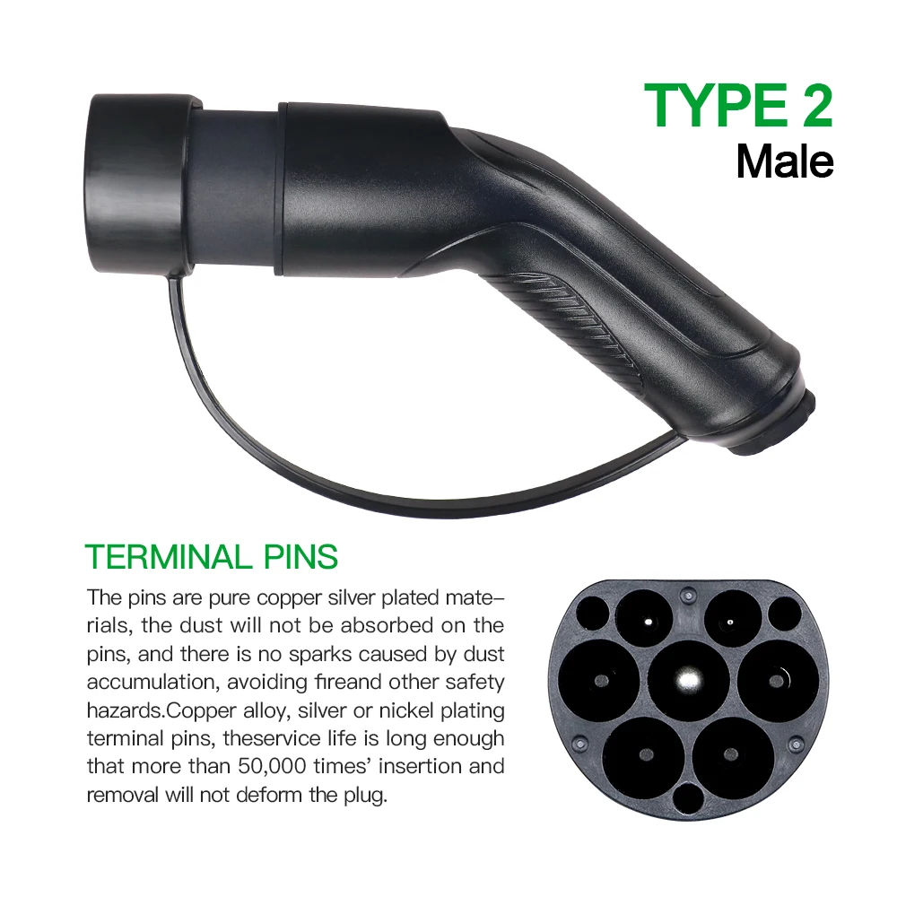 EV Charger Type2 Cable Female Car Side to Type2 Male Plug 16A/ 32A EV Car Charger Charging Cable Cord for Electric Car