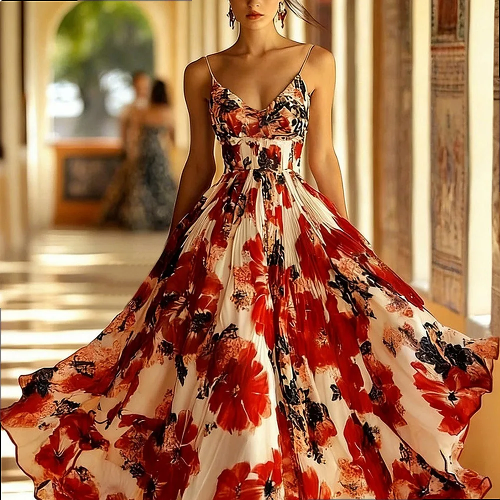 Sexy Floral Print Sleeveless Summer Dress Long Maxi Dresses Casual Beach Sundresses