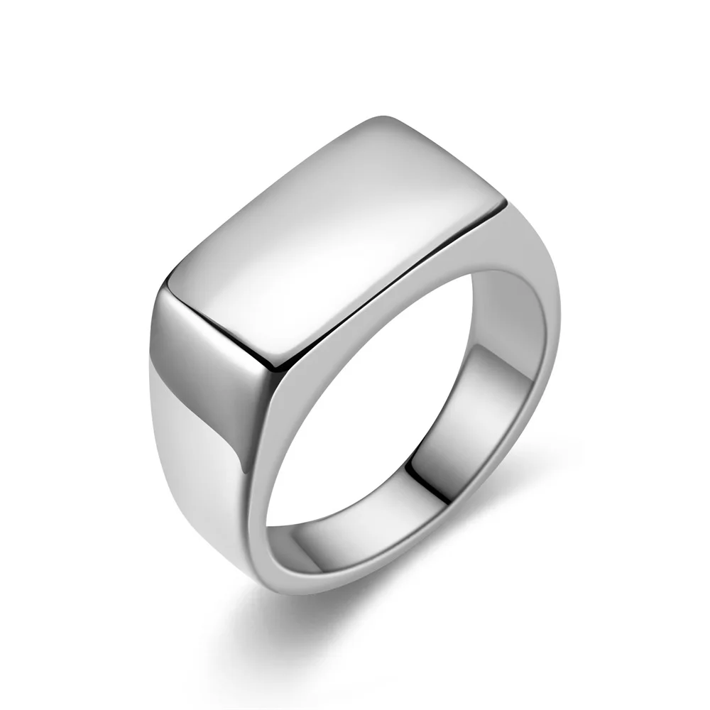 

European and American men's simple and fashionable personalized hip-hop rectangular smooth ring, cross-border stainless steel