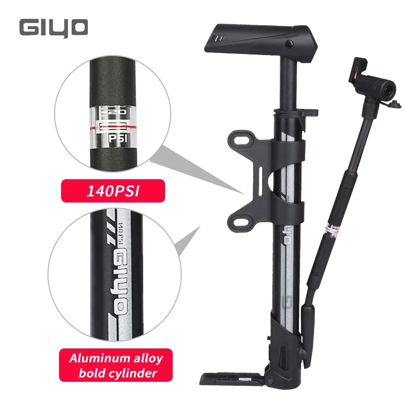 Giyo 120/140psi Floor Standing Bicycle Pump Portable Air Tire Inflator Presta/Schrader Valve Convertable MTB Road Bike Pump