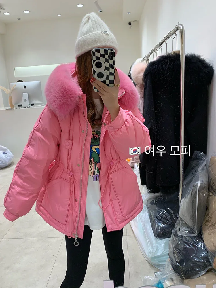 Imagem -03 - Inverno Mulheres Pato Branco para Baixo Jaqueta Real Grande Gola de Pele de Raposa Cabolsa Grosso Quente Streetwear Feminino Parka Neve Outwear Novo