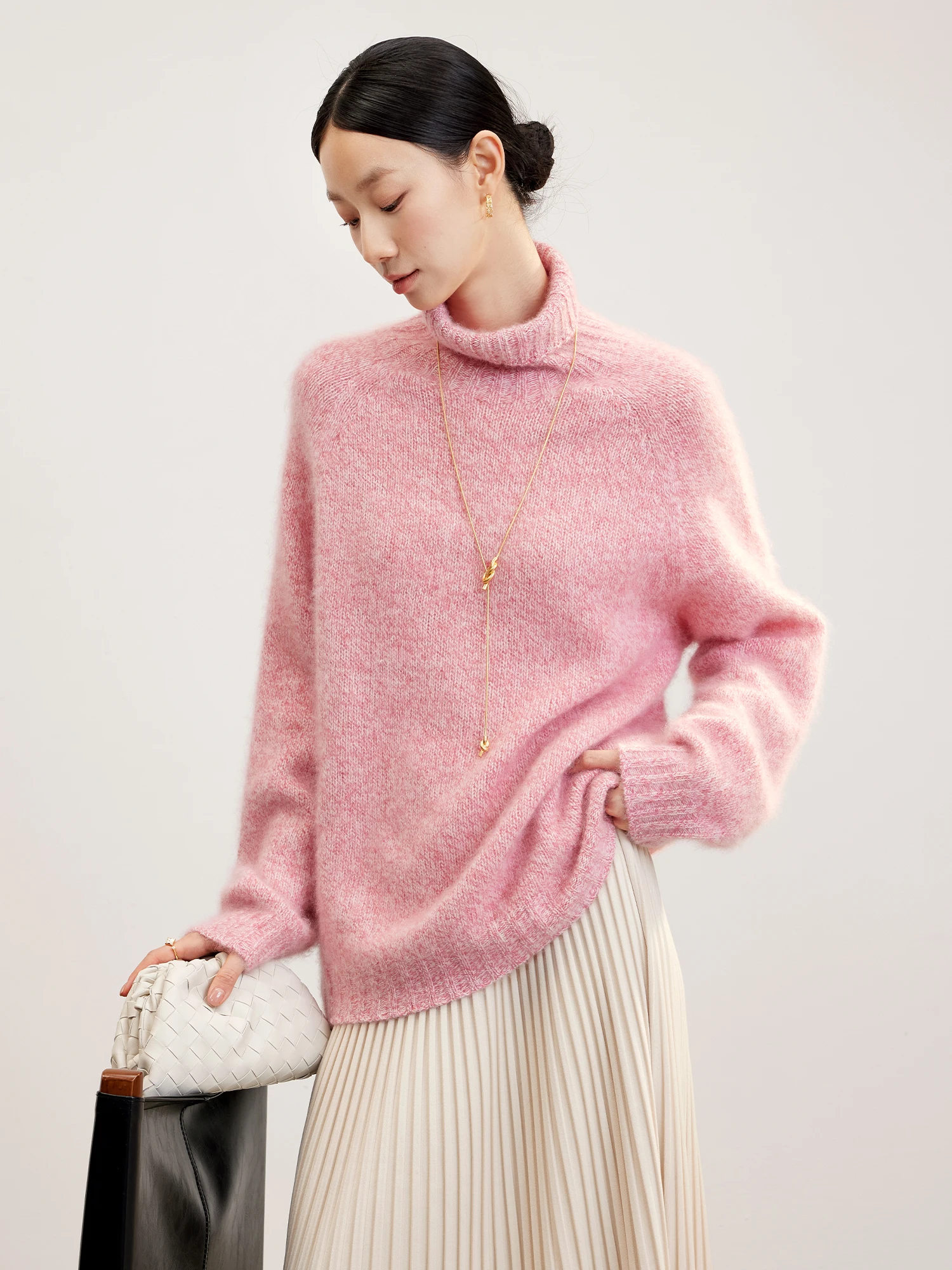 

Женский шерстяной свитер Ji Qirui с высоким воротником, крупной вязки, с цветочным узором, мягкий, свободного кроя, для повседневной носки