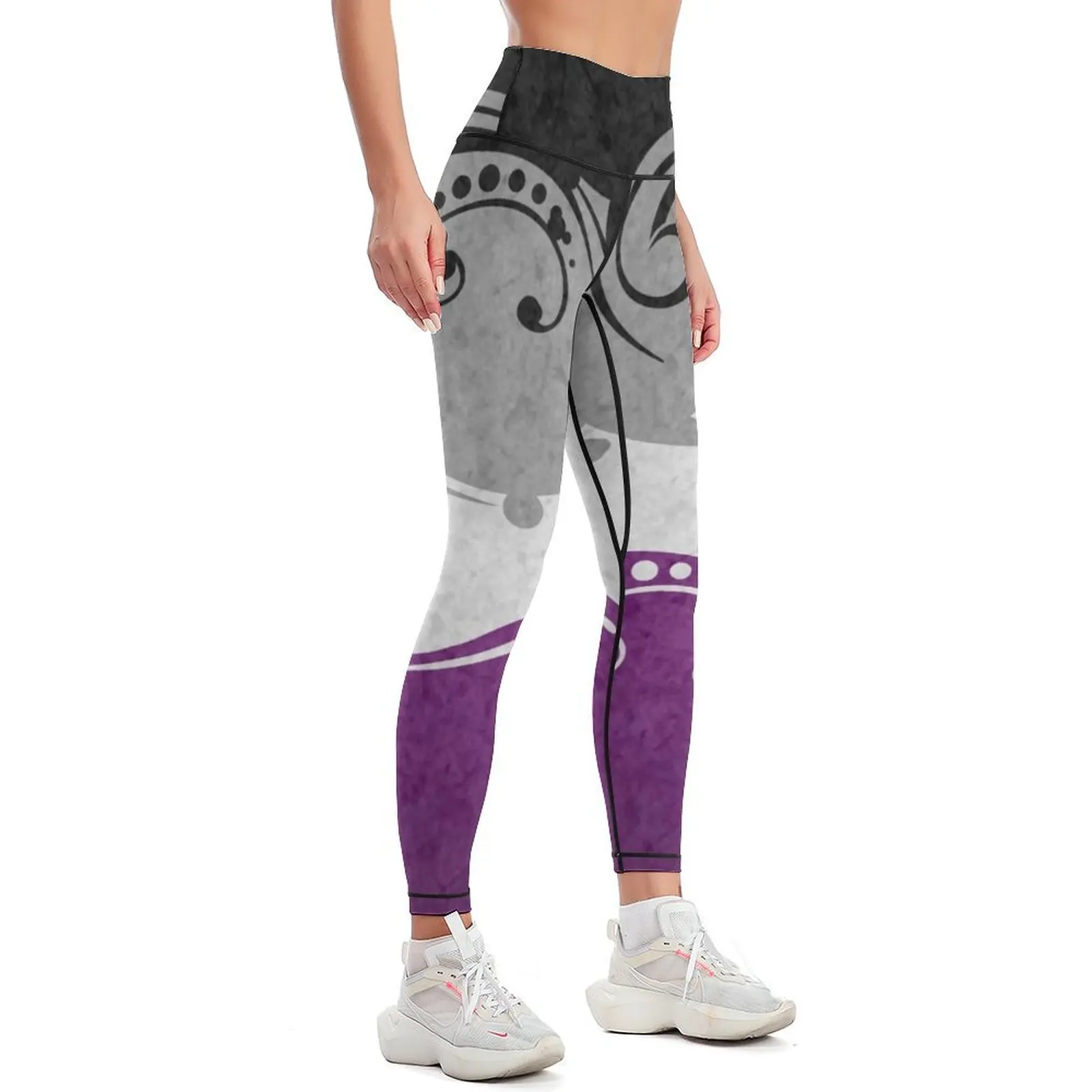 Fancy Swooped and Swirled Asexual Pride Flag Background Leggings high waist sport set gym pants Womens Leggings