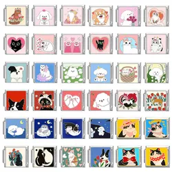Cartoon Pet Charm Cute Teddy Cat Shiba Inu Italian Charm Links Fit 9mm Bracelet Stainless Steel Diy Jewelry Making Wholesale