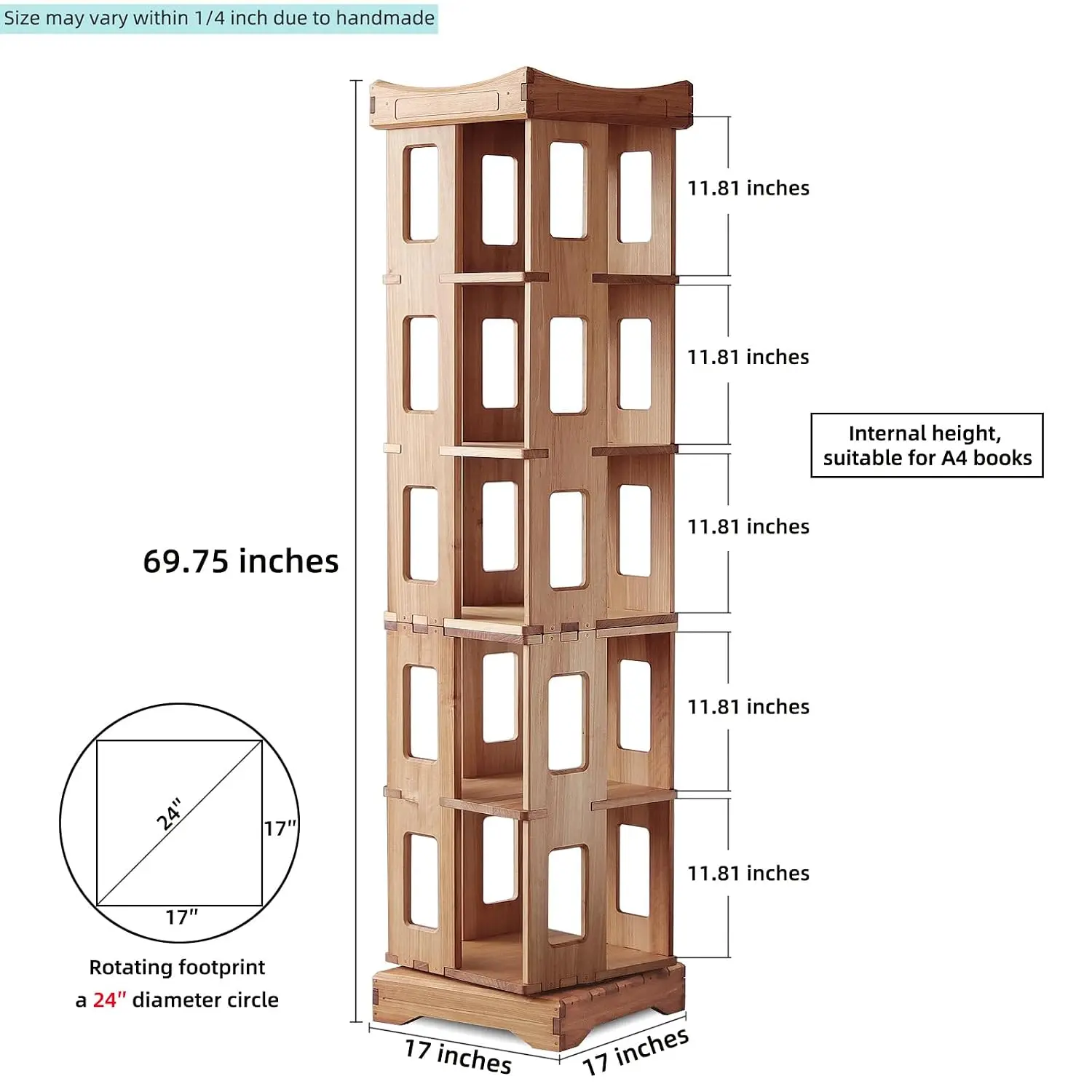 Wood Rotating Bookshelf 360° Spinning Tower Floor Storage Rack Corner Organizer Small Space Study Office 17