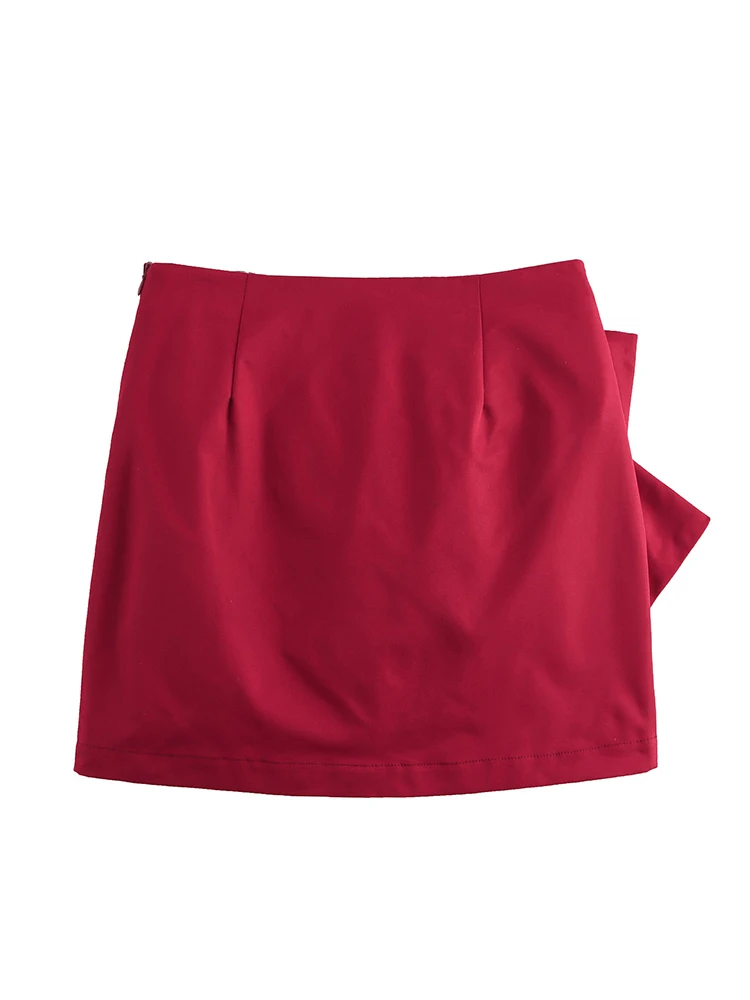 2024 New Autumn And Winter Women Red Bow Decoration Short Skirt Ladies Slim Fit High Waist Short Skirt