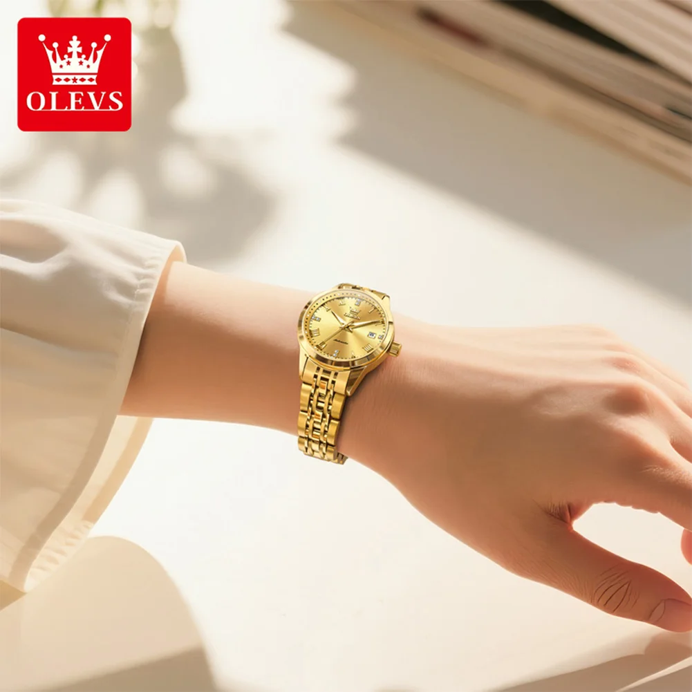 OLEVS Watches Woman 7062 Original Fashion Mechanical Watch Stainless Steel Waterproof Luminous Date Watches For Women Reloj