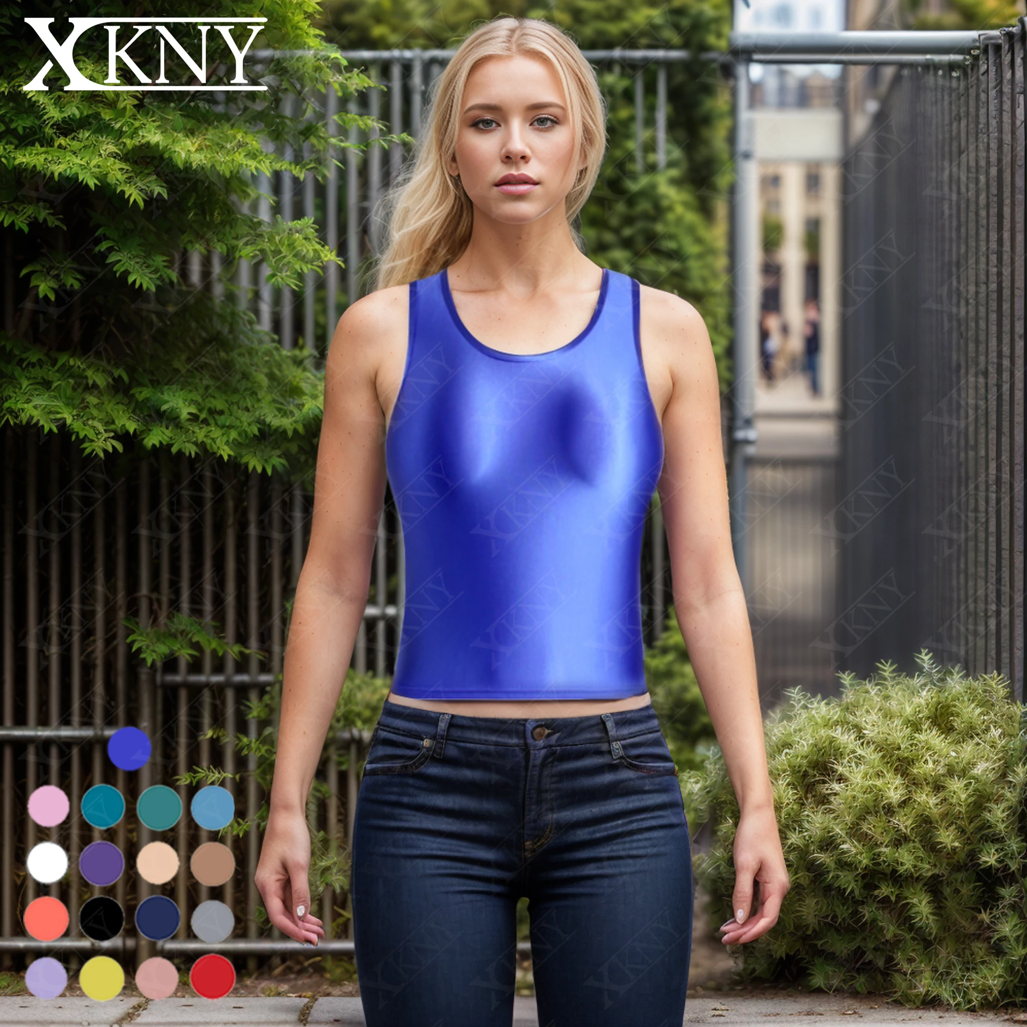 

XCKNY Satin glossy top oil shine bottoming shirt sleeveless suspender vest versatile sports Yoga swim Undershirt Leisure vest