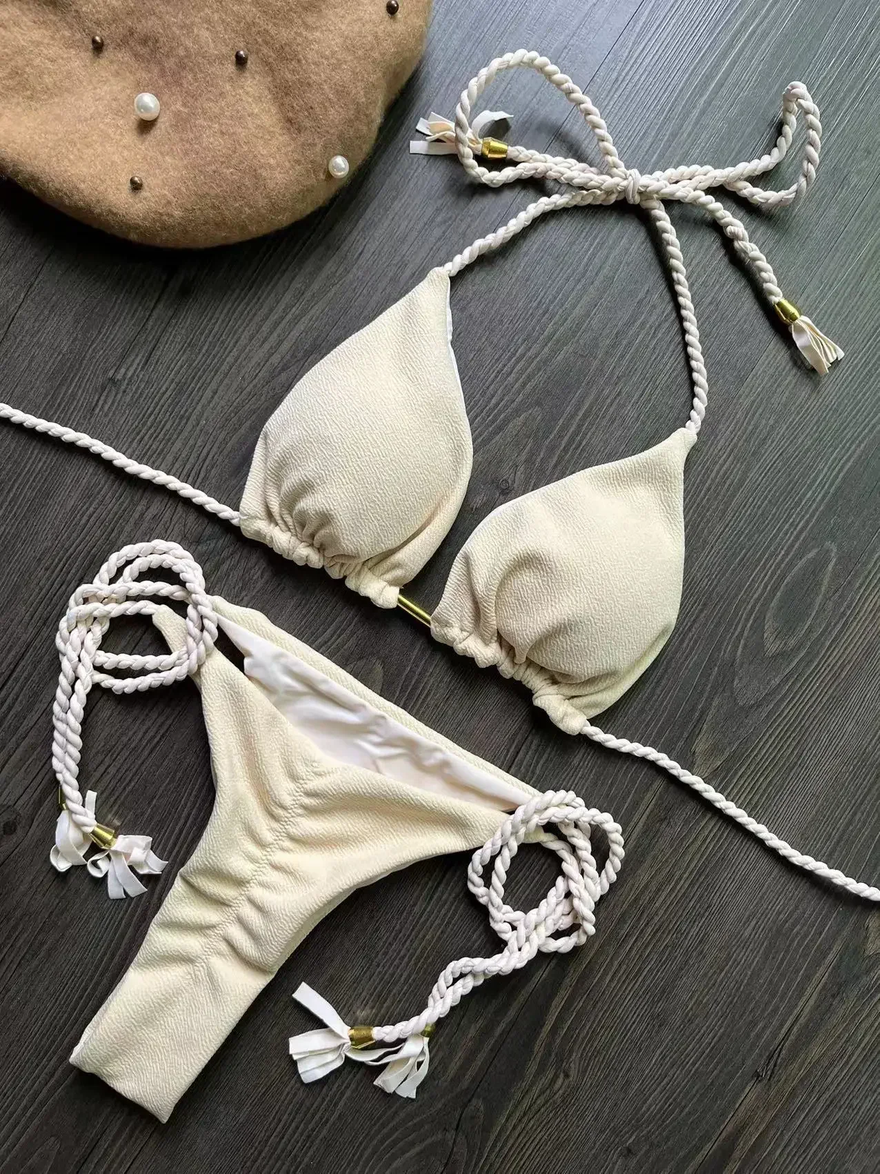 بدلة بيكيني مثيرة بحزام 2024 للنساء، طقم ملابس سباحة مكون من قطعتين، ملابس سباحة برازيلية مثلثة، رافعة للأعلى