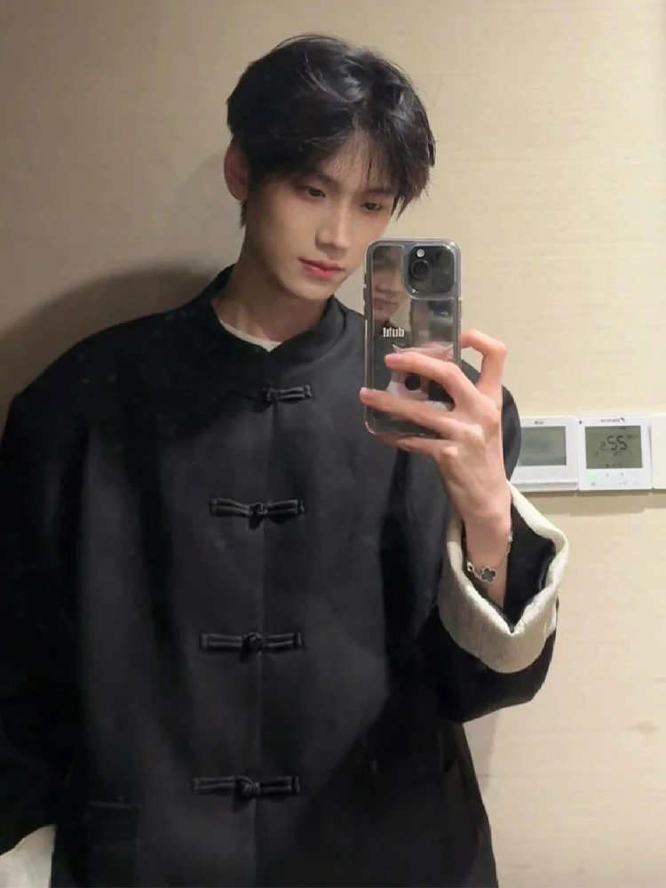 

New Chinese Sle Bla Suit Jaet for Men Haome Summer Wind Tang Costume Youngsters Zhongan Dr Casual Loose Fit Pol...