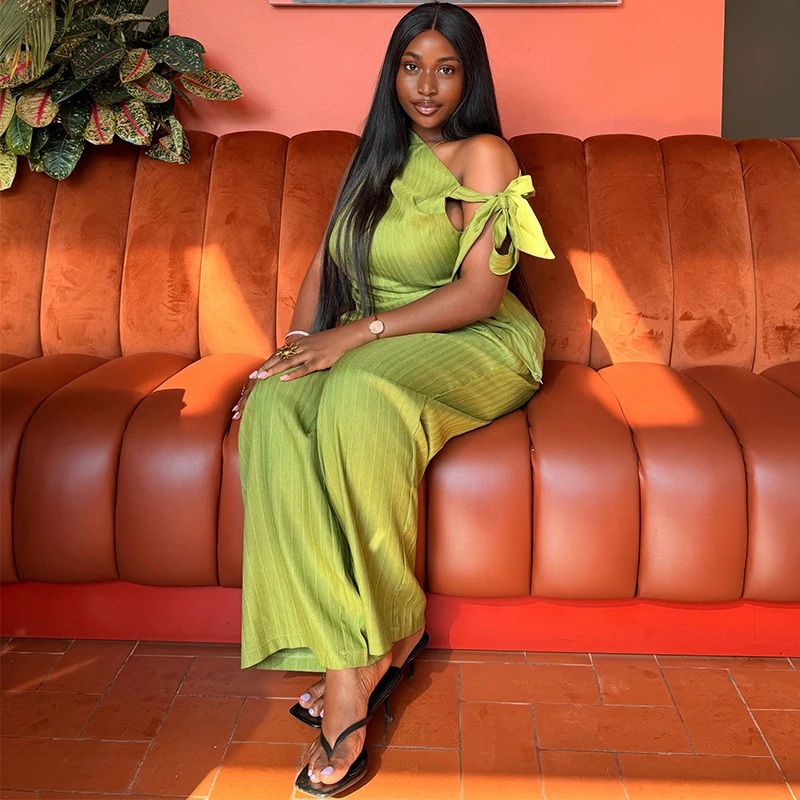 New African Fashion Women Two Piece Set Striped Printed Off shoulder Vest Top And Pants Set Female Outfits