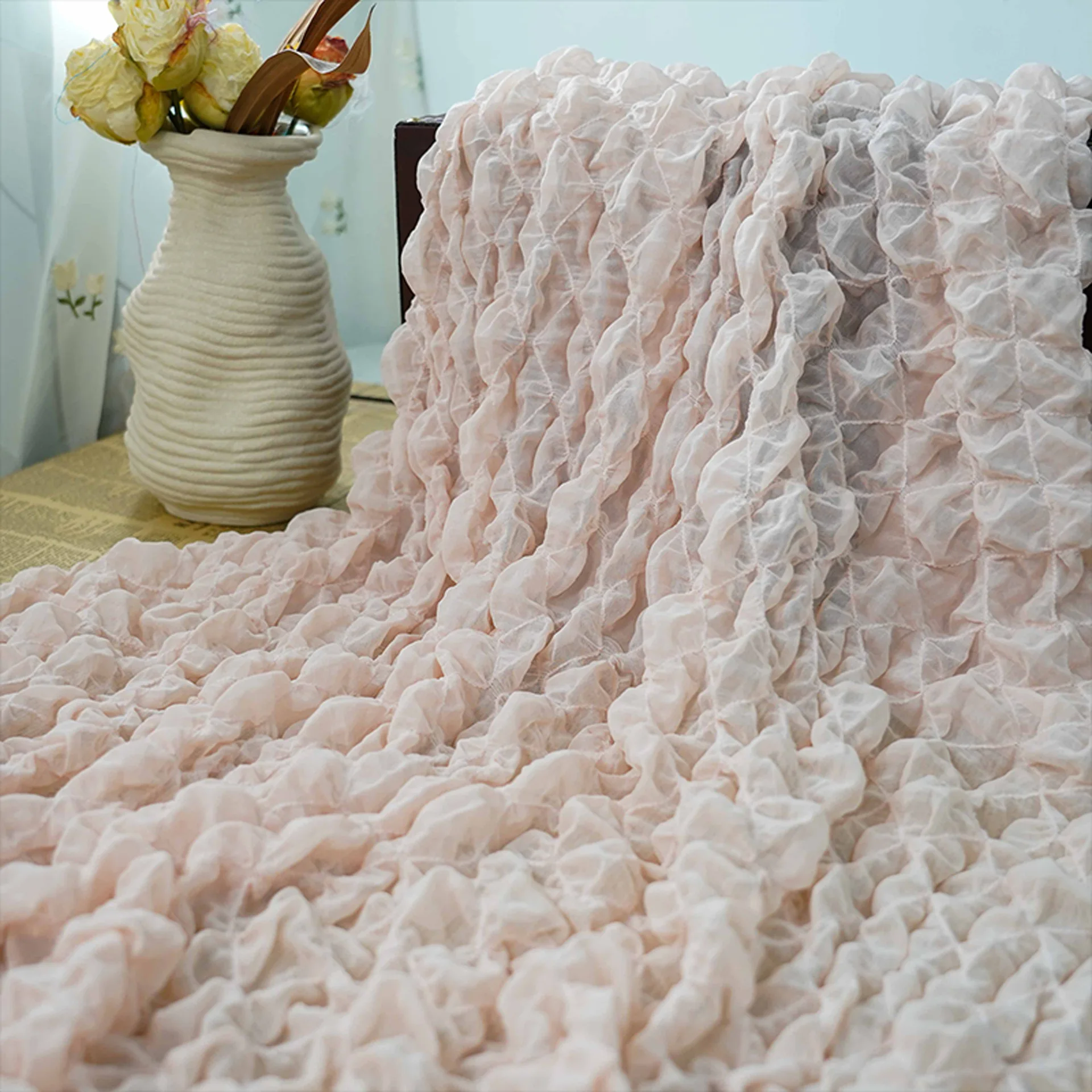 

New Pleated Bubble Diamond Check Semi-Transparent Stretch Fabric for Clothing Decoration, Multi-Color Sewing Fashion Fabric