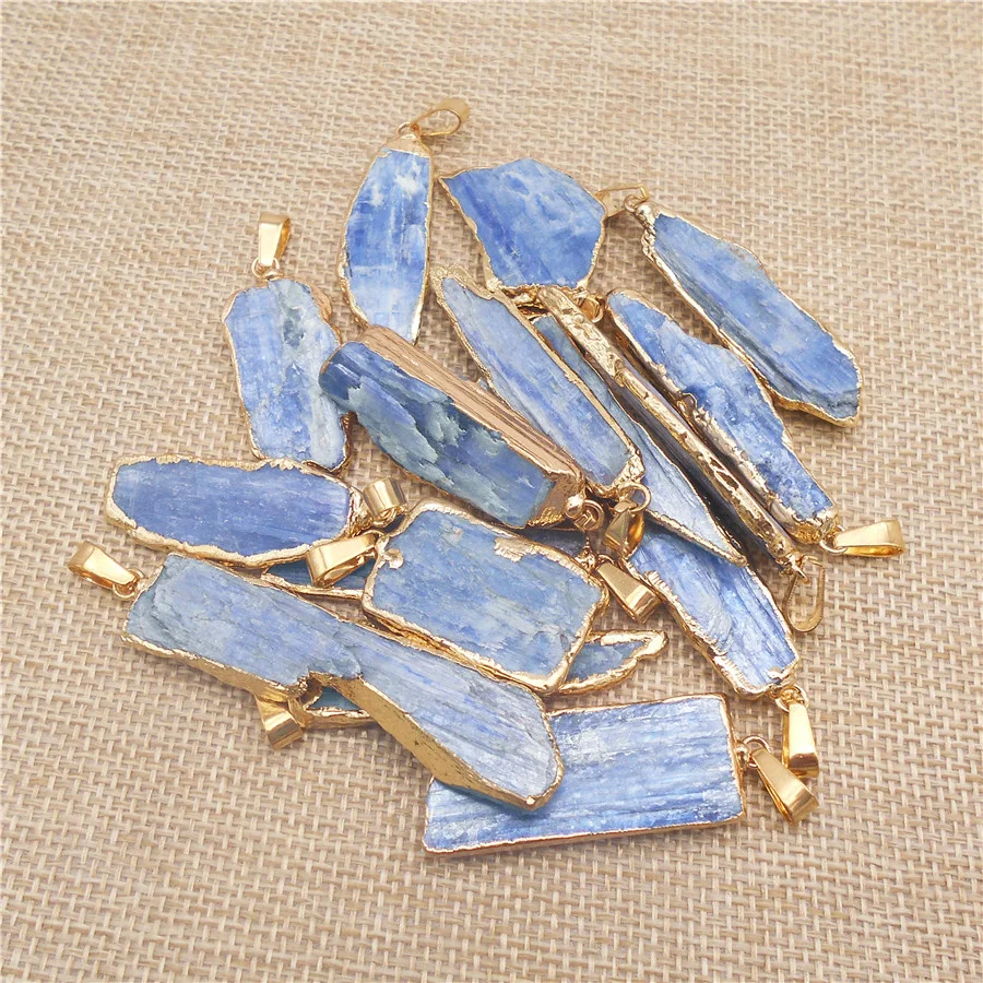 1PCS Natural Kyanite Stone Charms With Gold-colored Edge Random Shape Pendant Bracelet Necklace Jewelry Handmade Accessory