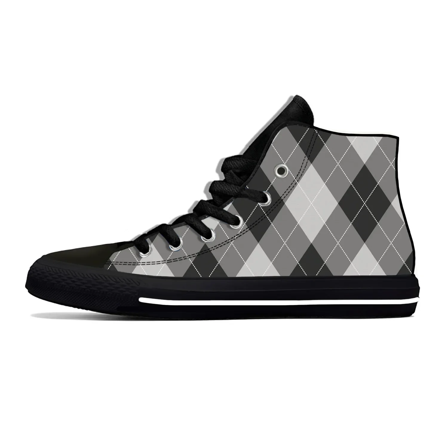 Summer Argyle Diamond Pattern Aesthetic Popular Casual Shoes High Top Lightweight Breathable Men Women Hot Sneakers Board Shoes
