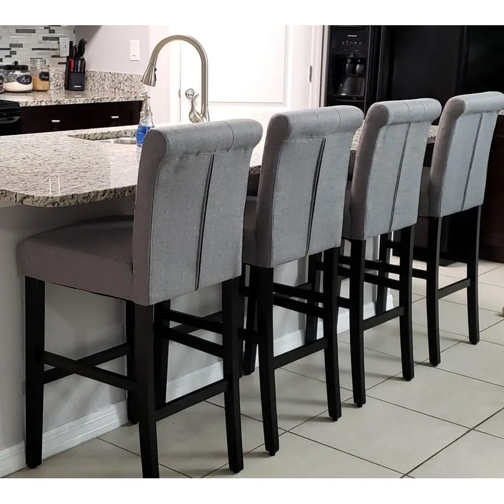 

Bar Stools Set of 4 Bar Height Chairs with Button Tufted Back or Kitchen Island, Gray