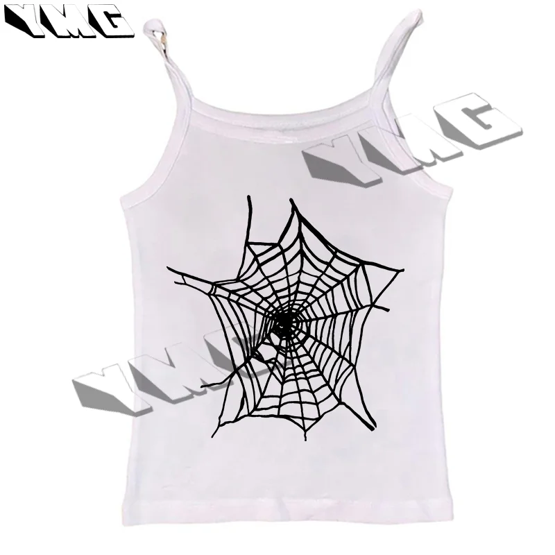 Camiseta de araña gótica Grunge para mujer, ropa Y2k Punk ajustada para niña, ropa de calle gótica Punk para bebé, camisola informal negra, Top corto negro